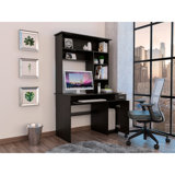 Compu 180 Hutch Desk, Multiple Shelves, Keyboard Tray, CPU anel, One Drawer -Black