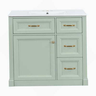 Meuble-lavabo de salle de bain avec lavabo, armoire avec tiroirs, porte à fermeture en douceur, tablette réglable et lavabo en céramique pour une organisation de salle de bain moderne