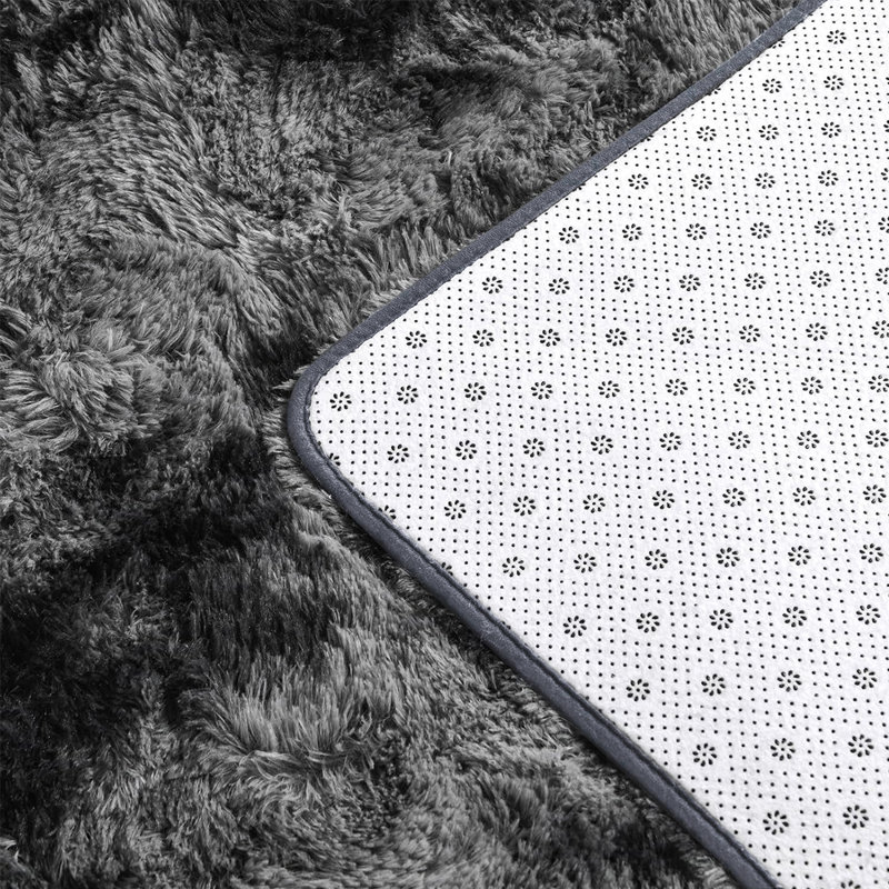 Dark gray shag area rug plush carpet, Rectangle 4' x 6'