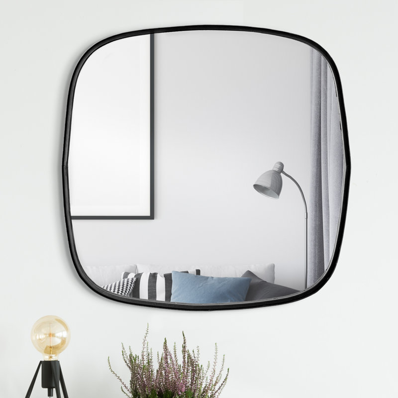 Sutterfield 23x23" Black Thin Metal Framed Square Rounded Corner Decorative Accent Wall Mirror for Entryway and Bedroom