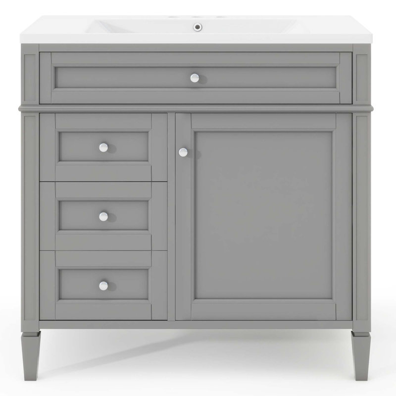 Meuble-lavabo moderne avec lavabo supérieur, 2 tiroirs et un tiroir basculant, Gris