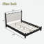 Lit plateforme en bois avec tête de lit tapissier festonnée-177302903-177302896