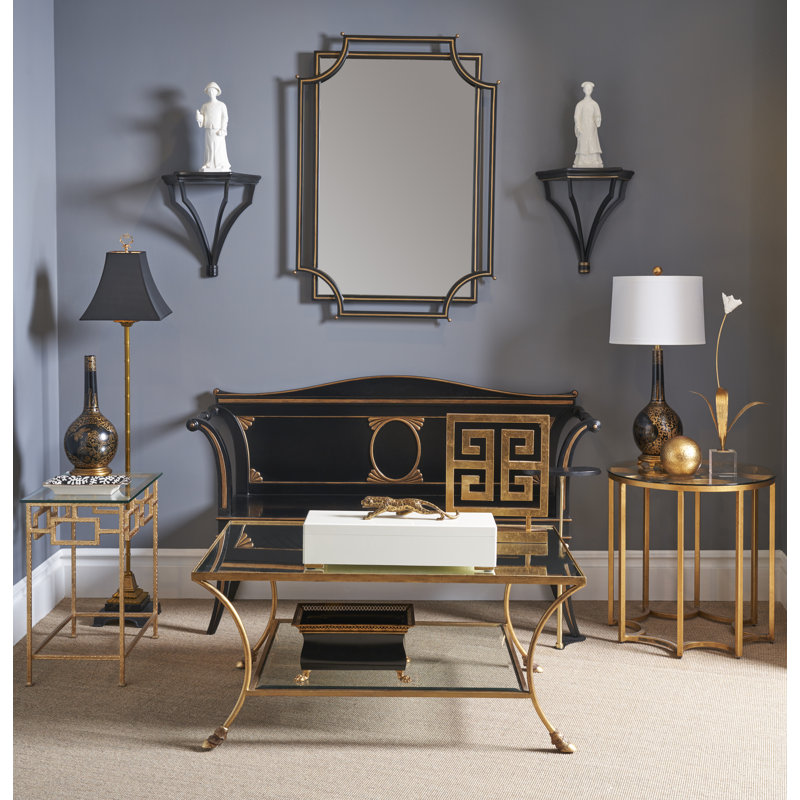 Hampshire Hammered Gold Metal and Glass Square End Table