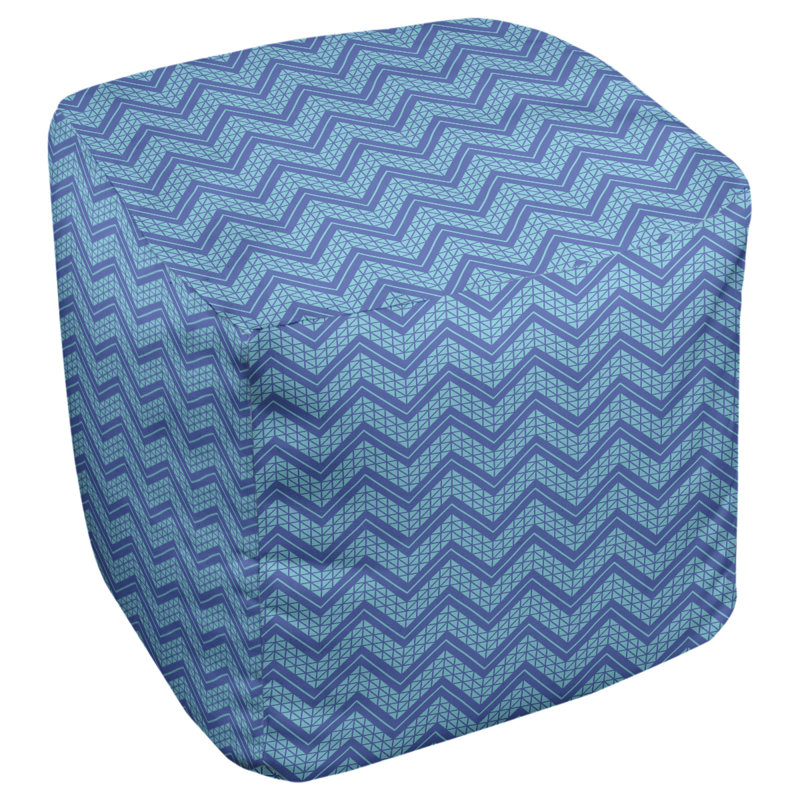 Repose-pieds cubique à motif à chevrons à la main classic, Bleu / bleu sarcelle