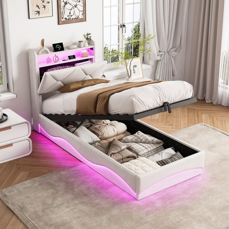 Upholstered Bed, European Single (90 x 200 cm), Beige