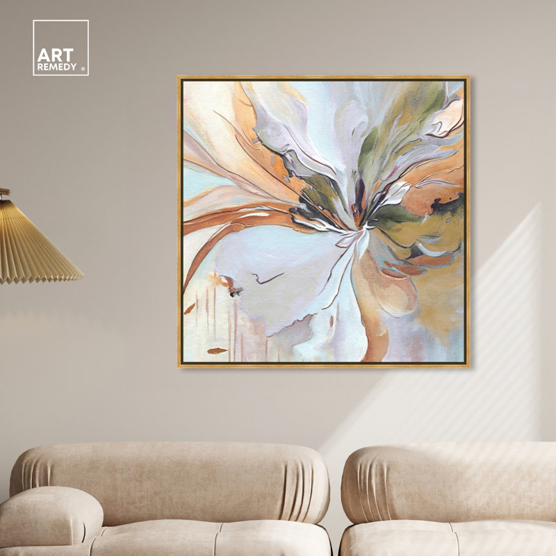 Golden Framed Abstract Canvas Print Wall Art, 13.5" x 13.5"