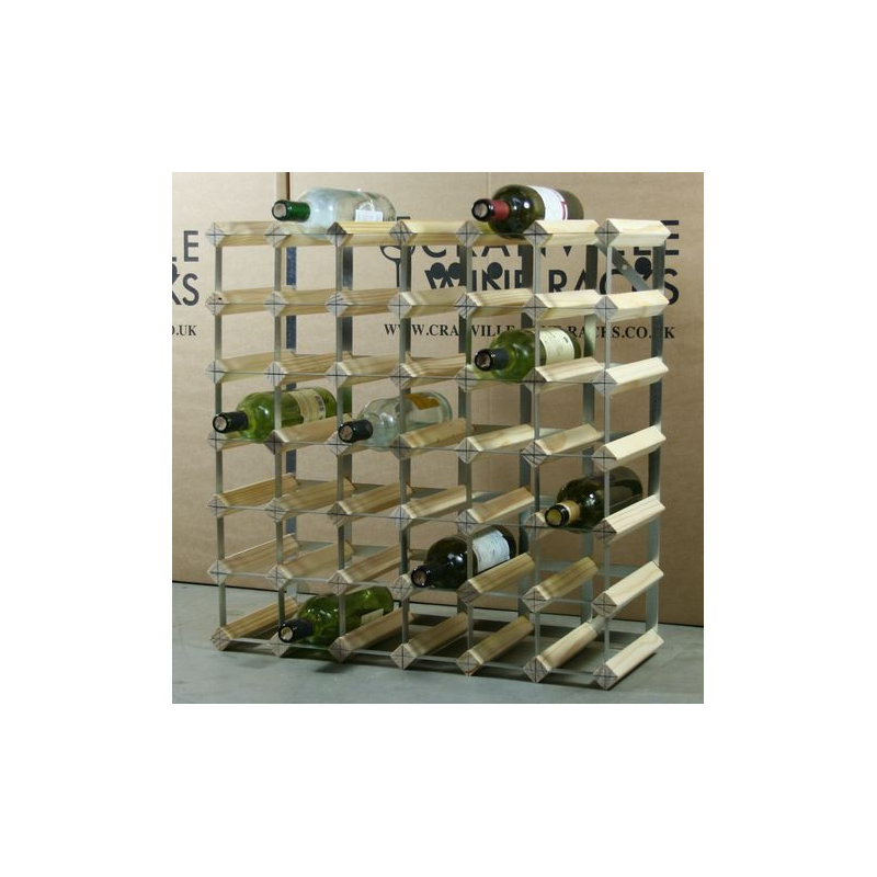 Liddle 42 Bottle Floor Wine Bottle Rack, Natural Pine / Galvanised Steel
