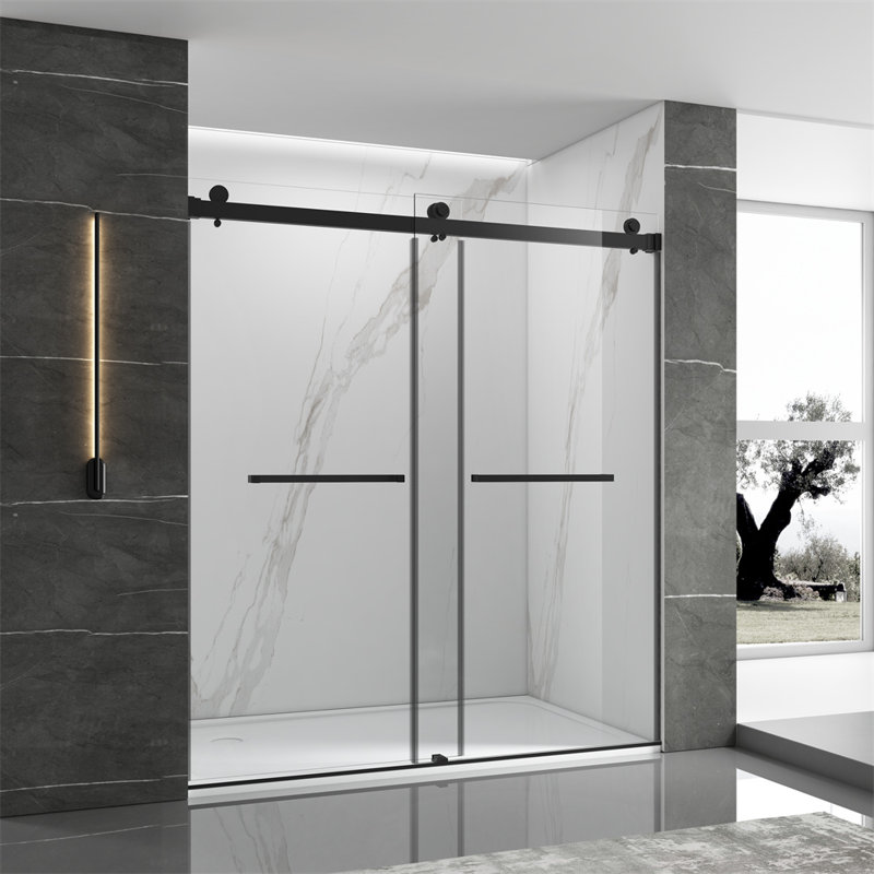 Cabine de douche rectangulaire sans cadre avec panneau fixe l 48 "x H 76", Noir mat