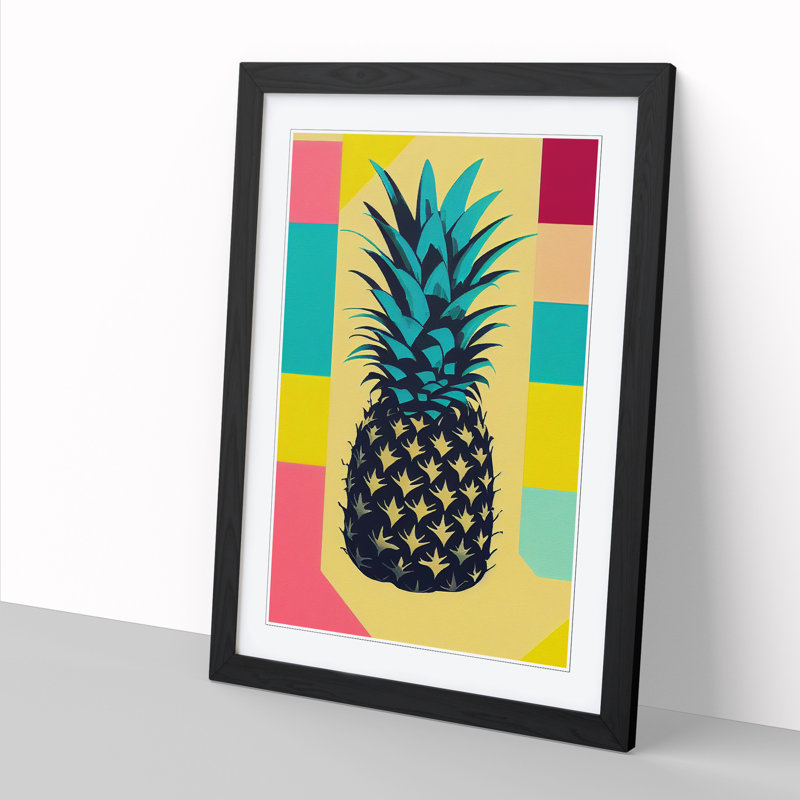 FRM-V0523-1851X Pineapple Pop Art - Picture Frame Print, Oak, 46cm H x 34cm W x 2cm D
