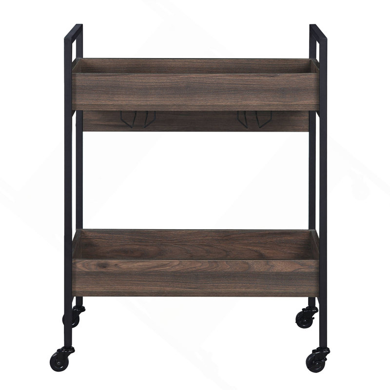 Walnut & Black Finish Serving Cart