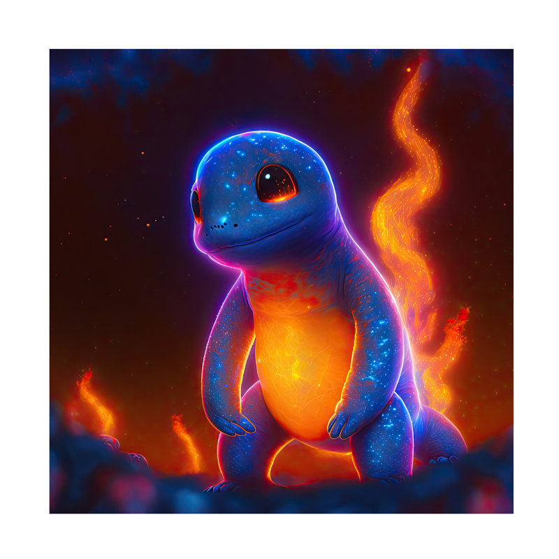 Art mural sur toile tendue - Charmander, art mural pour salon, chambre à coucher ou bureau - 24 x 24