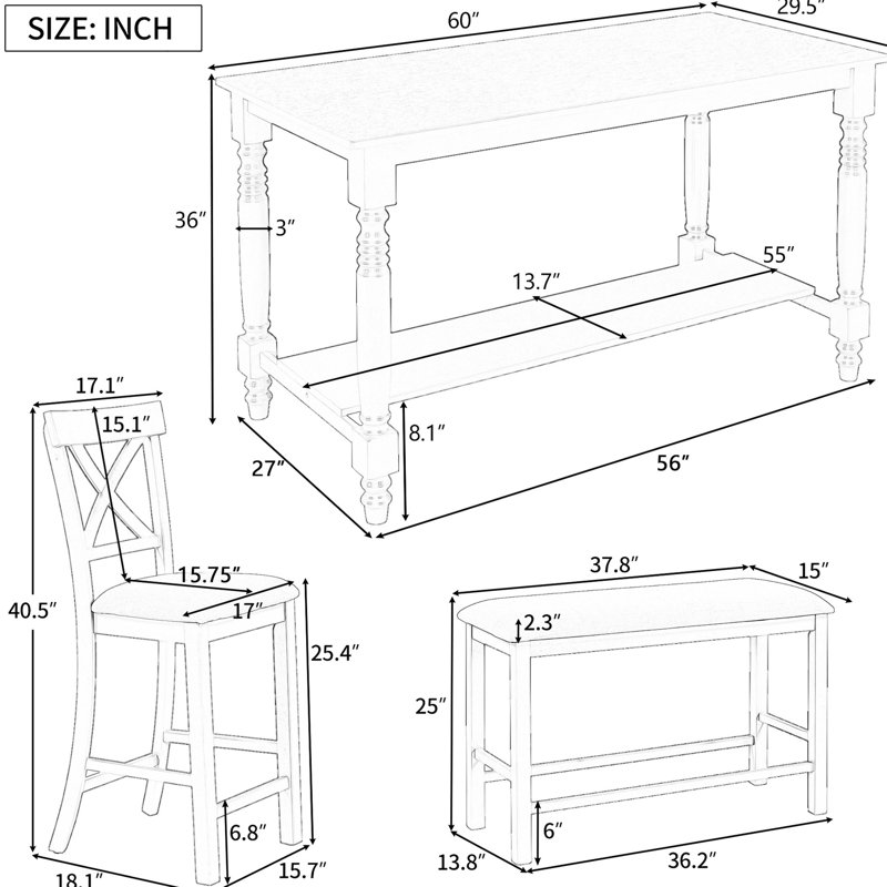 Table fonctionnelle avec tablette et banc relaxant 4 chaises, tablette, design élégant, Espresso