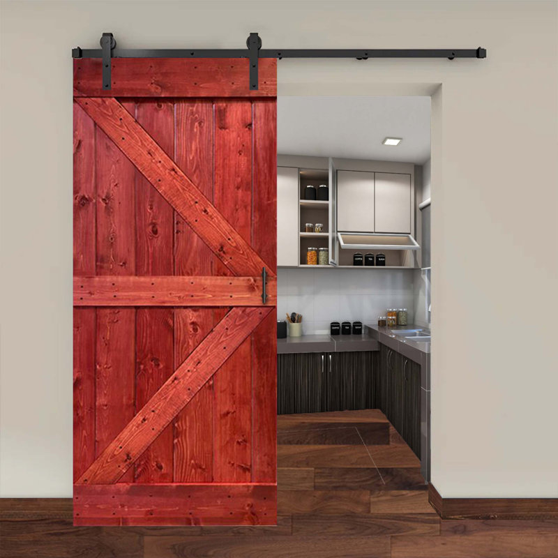 Porte de grange à panneaux en bois, 24 po x 84 po, Rouge cerise