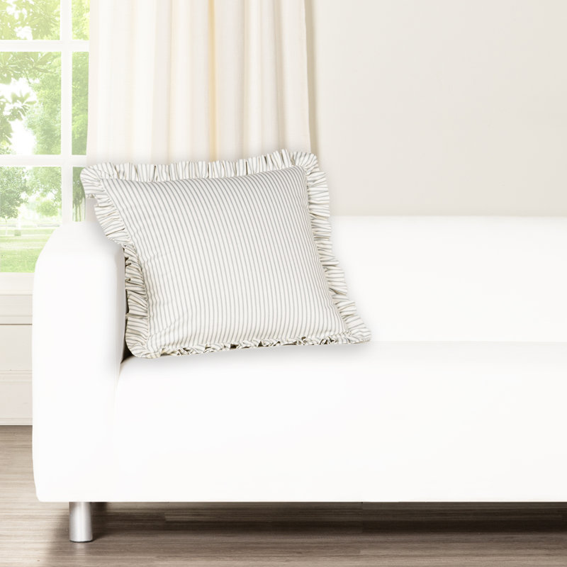 Birch Lane Ticking Stripe Ruffled Accent Pillow, Feather, Gray