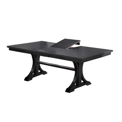 Berny Dining Table, Extension Leaf, Trestle Base, Gray Wood, 64-46 Inch