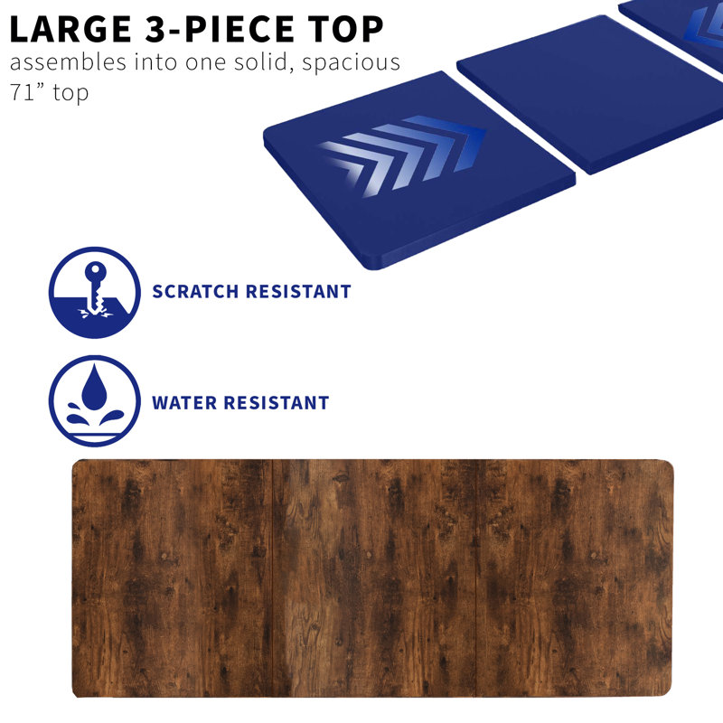 Universal Table Top for Sit to Stand Desk Frames, Vintage Brown, 3-Piece, 71" x 30"