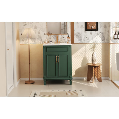 24'' Bathroom Vanity With Top Sink, Modern Bathroom Storage Cabinet With 2 Soft-Closing Doors And Adjustable Shelf, Solid Wood Frame.