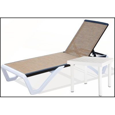 Chaise longue de piscine en aluminium ajustable pour l'extérieur, résistante aux intempéries, avec table intégrée, en textilene.
