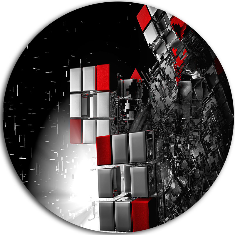 « fractal 3d red cubes white white cubes », impression sur métal, H 23 po x l 23 po x P 1 po