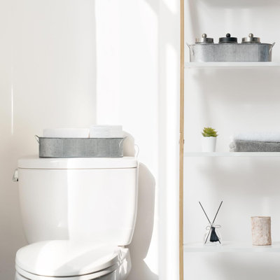 Ensemble de 2 paniers de rangement en métal, bacs de rangement de réservoir de toilette argentés avec poignées Rangement de comptoir multi-tailles pour salle de bain / salon