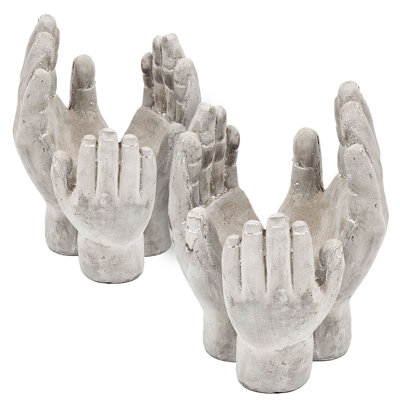 Set Of 2 6X6x9" Accepting Hands Accent Cement Hand Decor
