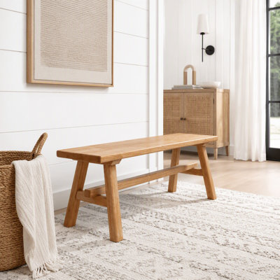 39" Farmhouse Solid Wood Entryway Bench – Natural Finish