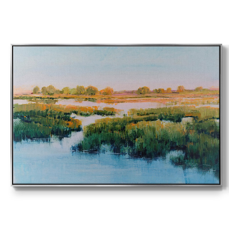 Toile tendue avec cadre Marshland View II, Encadrement argenté, H 17 po x l 25 po x P 2 po