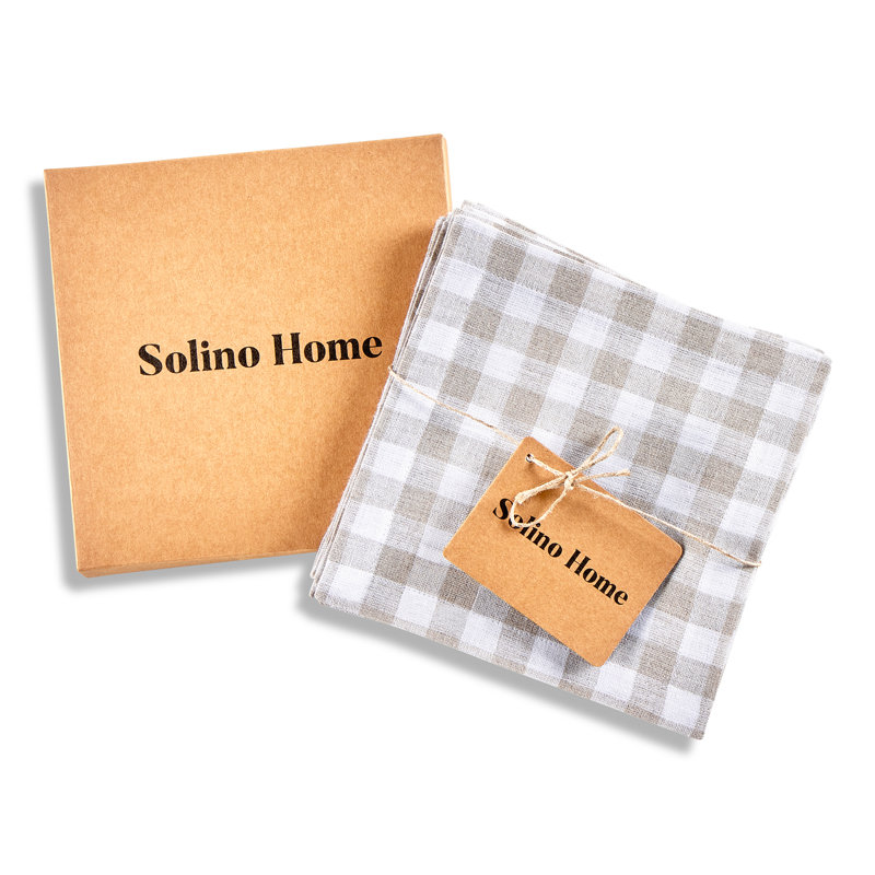 Gingham Check - 100% Pure Linen Cocktail Napkins, Natural