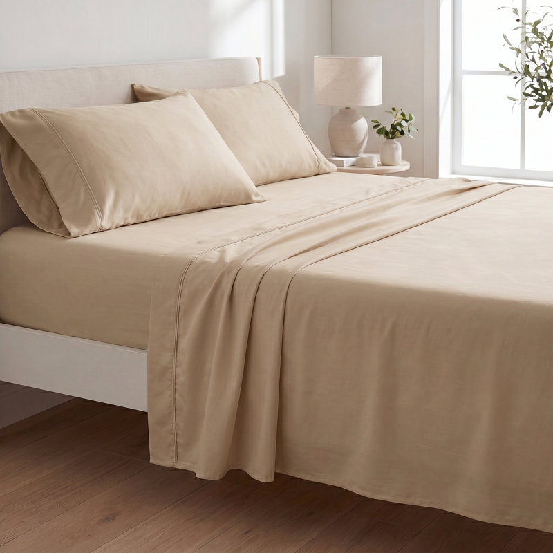 4-Piece Bamboo Split Head Queen Hypoallergenic Sheet Set in Khaki, Cooling Deep Pocket