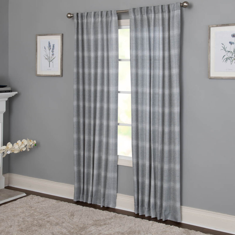 Erlandson 100% Polyester Light-Filtering Plaid Curtain Panel with Rod Pocket Top, 50" W x 63" L, Gray