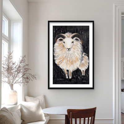 Two Bushy Ram - Brown Bedroom Framed Matted Print for Decor