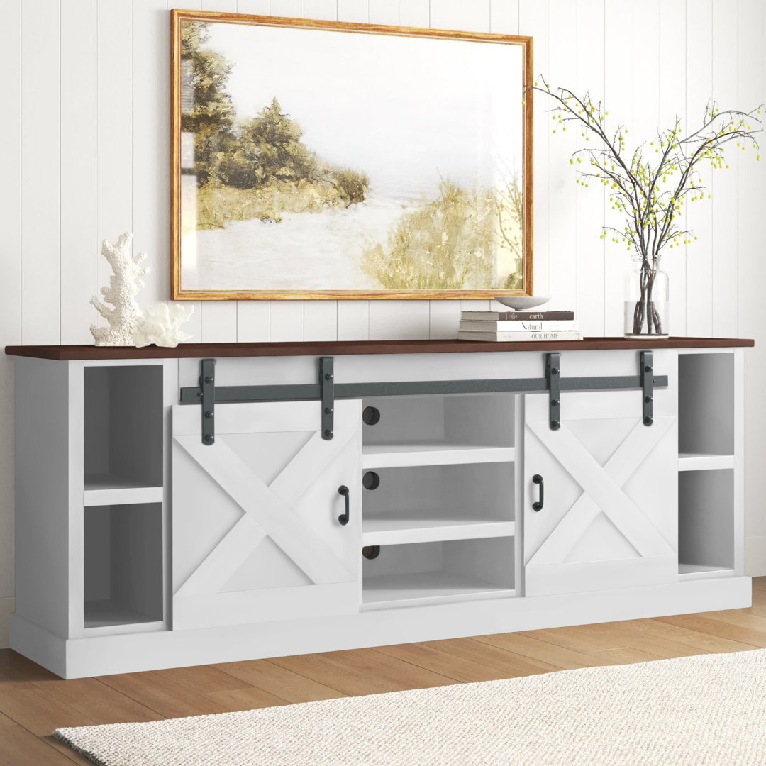 Hungerford 85 inch TV Stand Console for TVs up to 95 inches, No Assembly Required Laurel Foundry Modern Farmhouse® Color: Cream/Brown