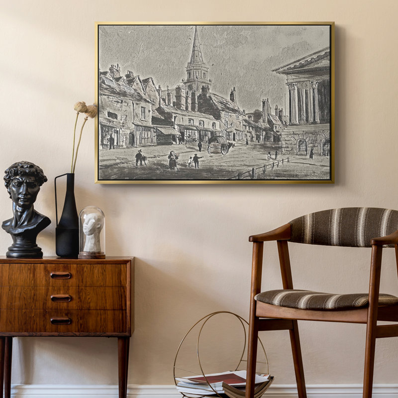 Croquis rétro-XLI, Toile avec cadre flottant or, H 17 po x l 25 po x P 2 po