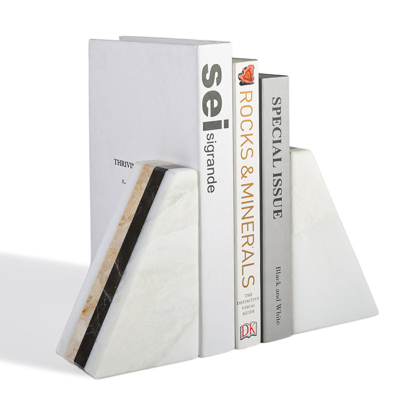 Natural Marble Bookends Set of 2, Modern Stone Book Holders for Shelf Decor