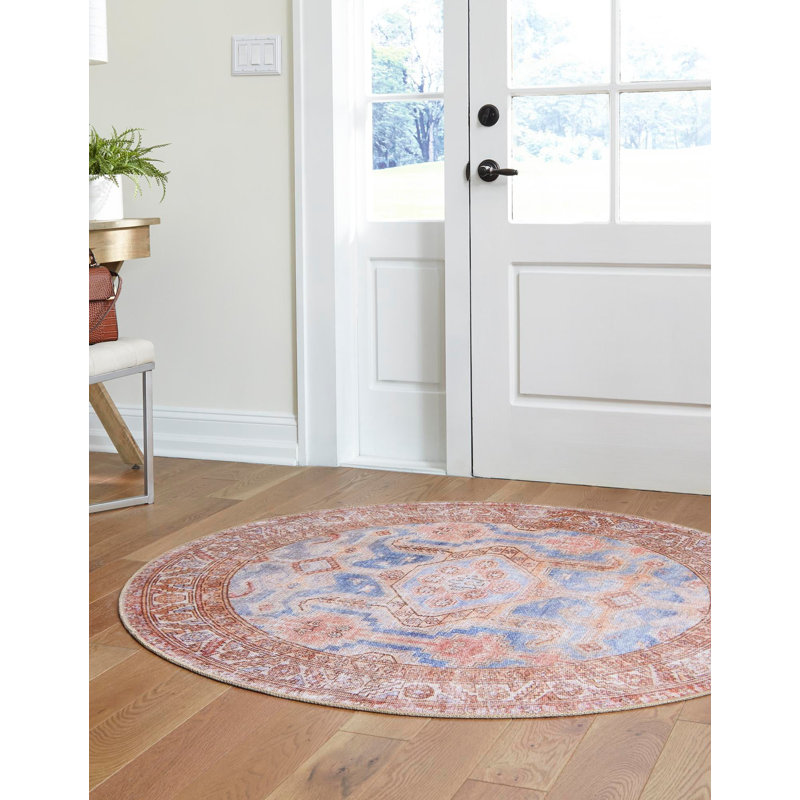 Tapis traditionnel Amilio bleu-rouille, Rond 7 pi 7 po