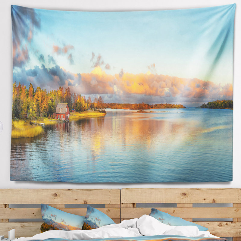 Tapisserie paysage paysage coucher de soleil d'automne, H 32 po x l 39 po