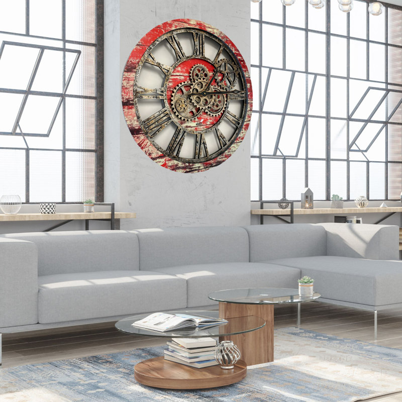 Solid Wood Wall Clock, Red Lava