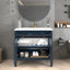 Meuble-lavabo bleu 35,6 po avec verre, éclairage activé par le mouvement, 2 armoires, design, d'inspiration médiévale, lavabo intégré et évier automatique Mid-Century avec beaucoup d'espace de rangement, style et preuve-130795495
