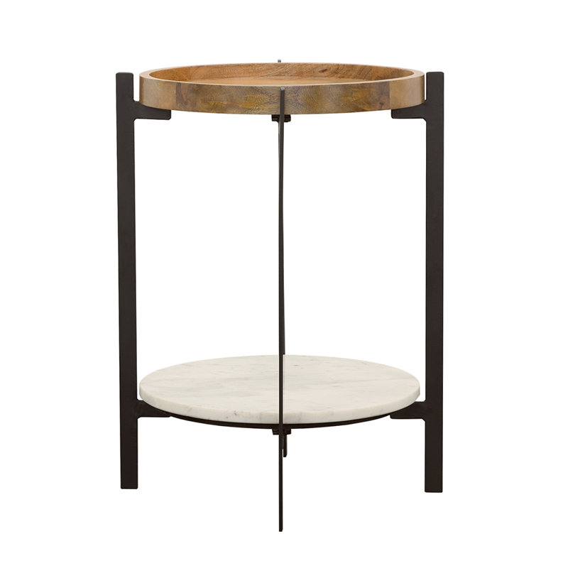 Round Accent Table with Marble Shelf
