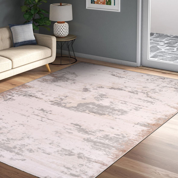 Polyester Barea Rug Example Ebern Designs Lola Cream Abstract Polyester Machine Made Area Rug ...