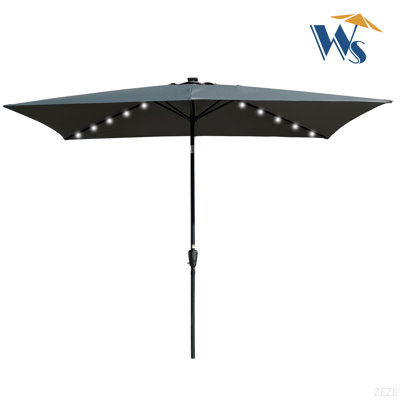 10 X 6.5T Rectangular Patio Solar LED Lighted Outdoor Umbrellas With Crank And Push Button Tilt For Garden Backyard Pool Swimming Pool