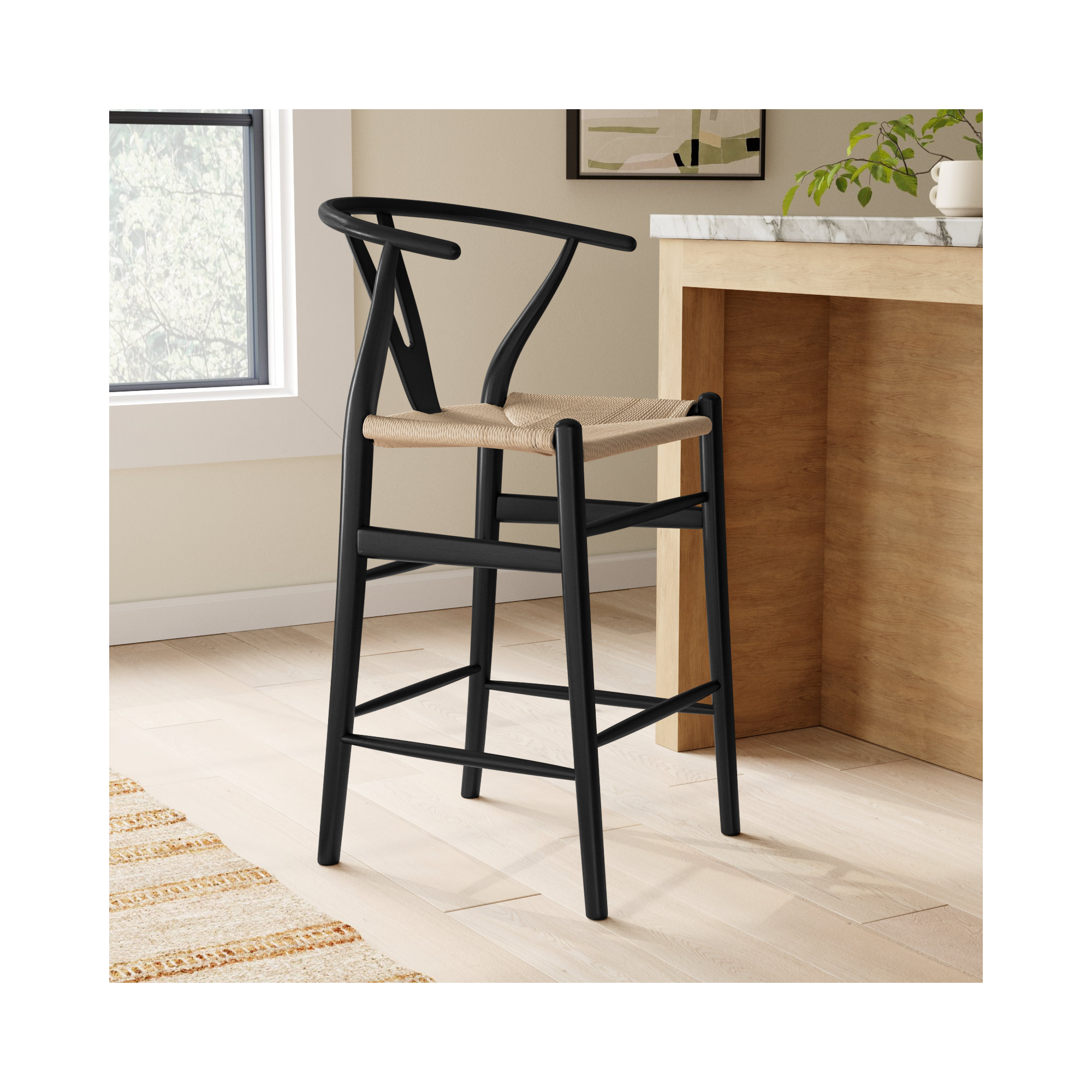 Fairbanks Solid Wood Bar/Counter Stool, Black, Counter Stool (26" Seat Height), Natural
