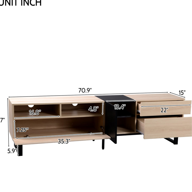80'' Tv Cabinet With Double Storage, Modern Entertainment Conspicuousness. Drop Down Doors, Cable Hole, Adjustable Shelf, And Media Console Table For Tv, Storage Tendency. Door, Management, Center