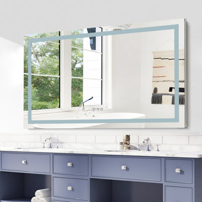 Miroir de salle de bain sans cadre à DEL, 3 couleurs à intensité variable, anti-buée, fonction mémoire, miroir de meuble-lavabo mural