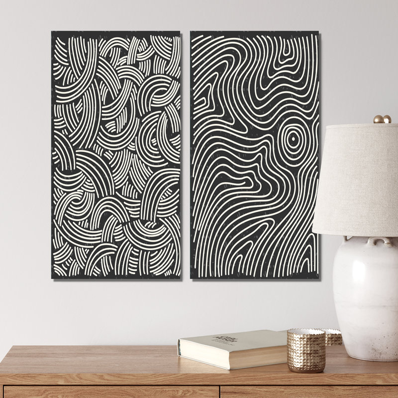 «Japanese Vintage Abstract Abstract Designs XIII», ensemble de 2 reproductions, Toile tendue, H 20 po x l 24 po x P 1 po