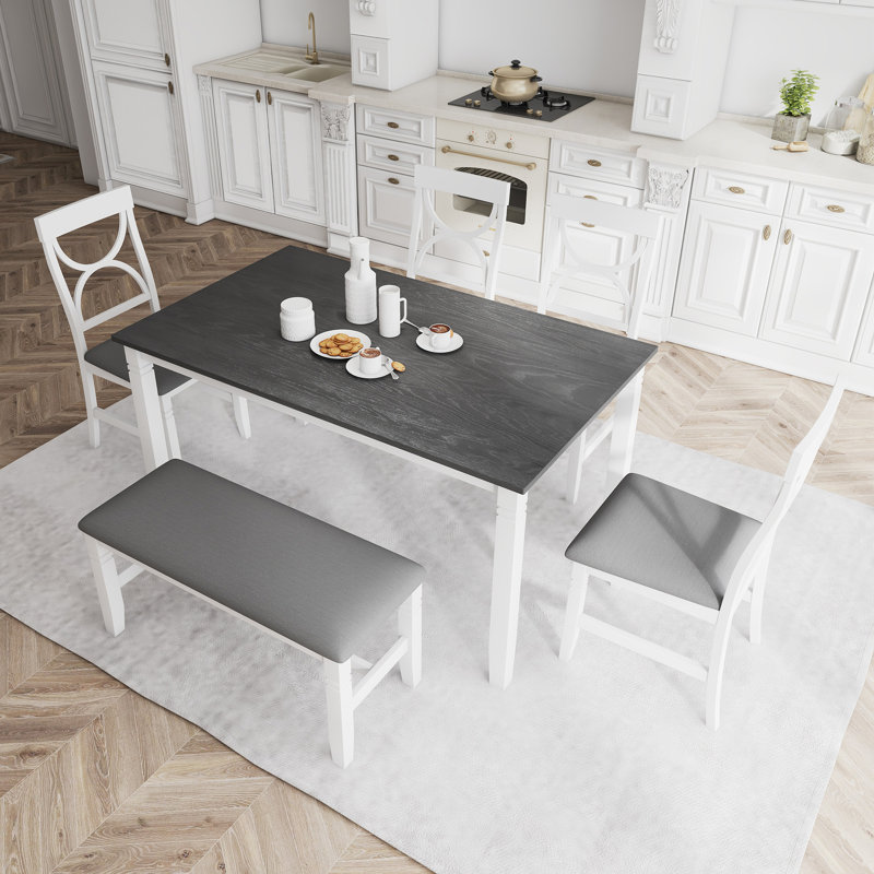 Ensemble de table de salle à manger 6 pièces en bois avec banc rembourré et 4 chaises