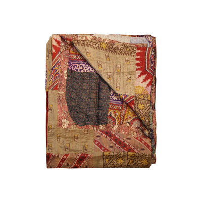Jeté en soie Patchwork Kantha