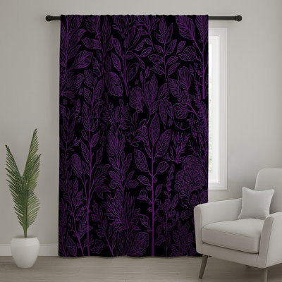 Purple Botanical Illustration Window Curtains, Botanical Sheer & Blockout Curtains - 1 Panel