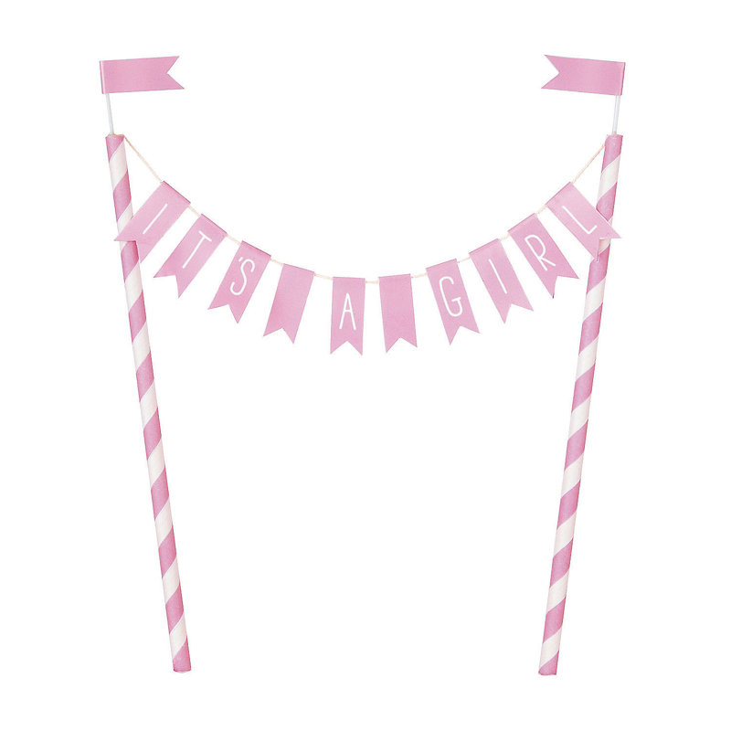 Pink Paper Baby Shower Cake Topper Banner
