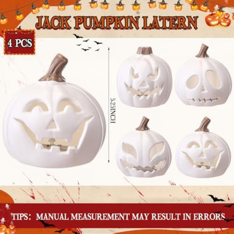 4 pièces de 5,25 pouces Jack O Lantern illuminant la citrouille d'Halloween avec des accessoires de table en plastique